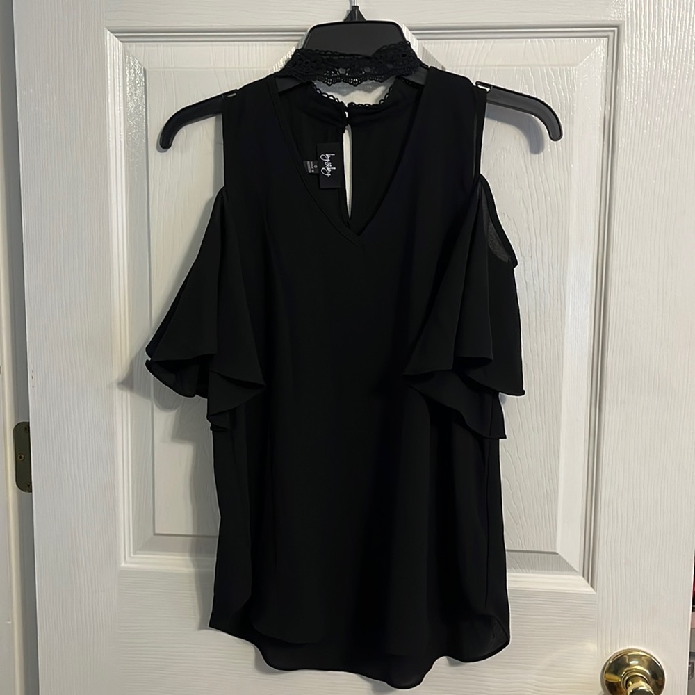 Black blouse with choker collar